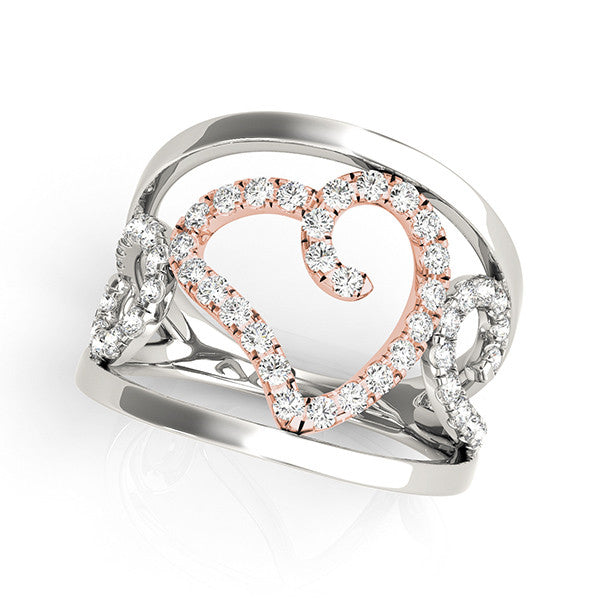 Open Heart Pavé Dual Tone Diamond Ring