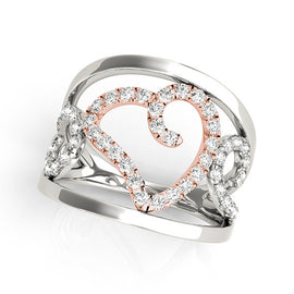 Open Heart Pavé Dual Tone Diamond Ring