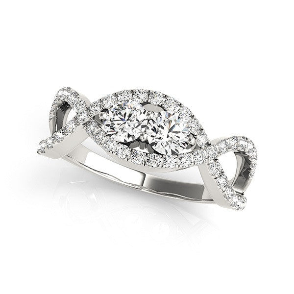 Round Two Stone Twisted Pavé Diamond Ring