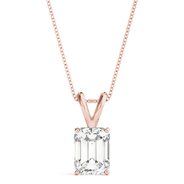 Emerald Diamond Solitaire Pendant Necklace