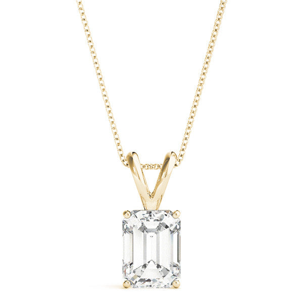 Emerald Diamond Solitaire Pendant Necklace